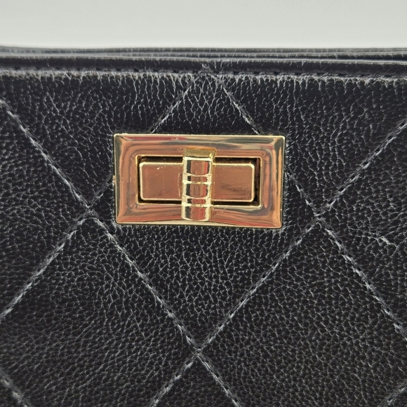 Elegant Black Quilted Tote Bag NWOT - Picture 2 of 7